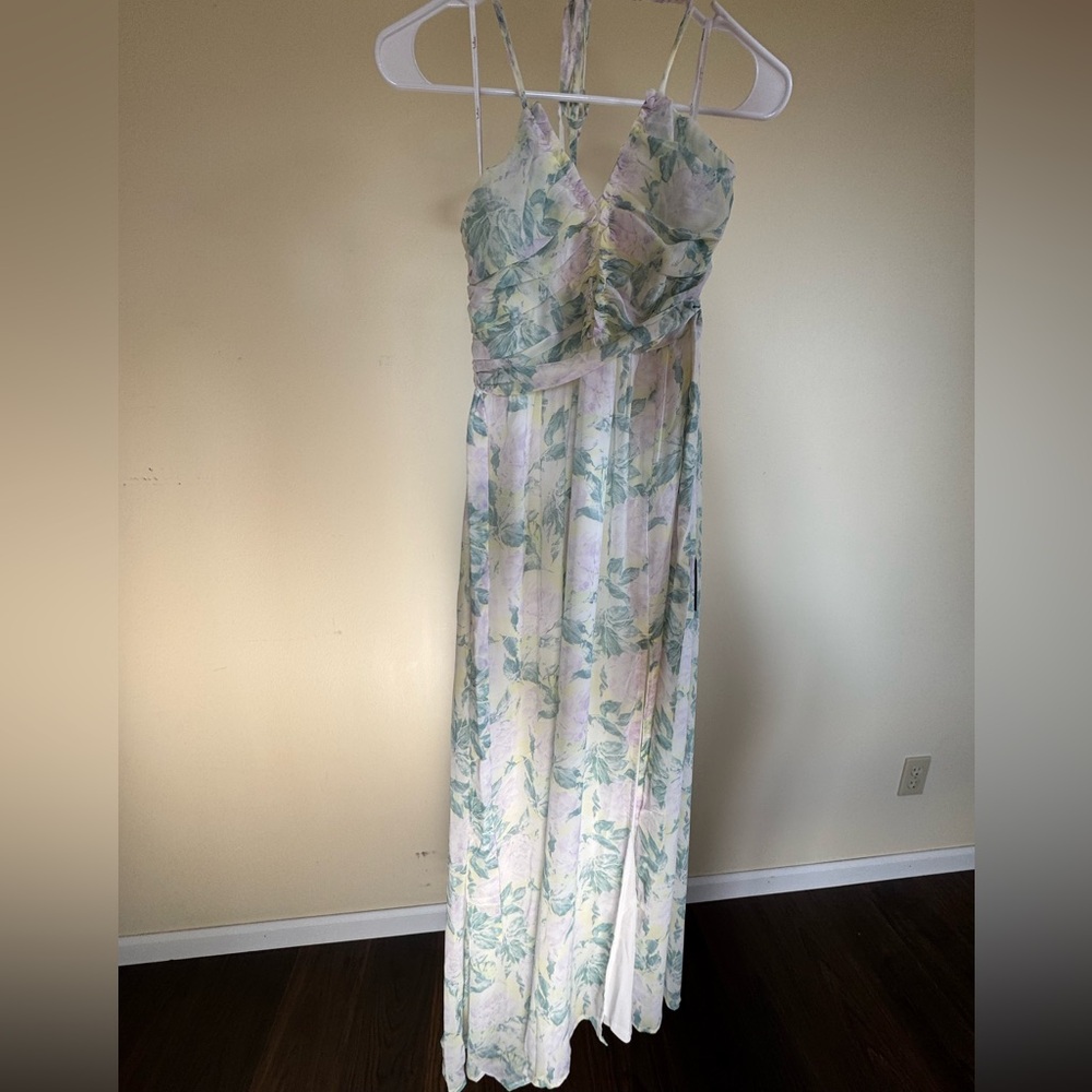 Lulu's Green and Cream Floral Maxi Dress